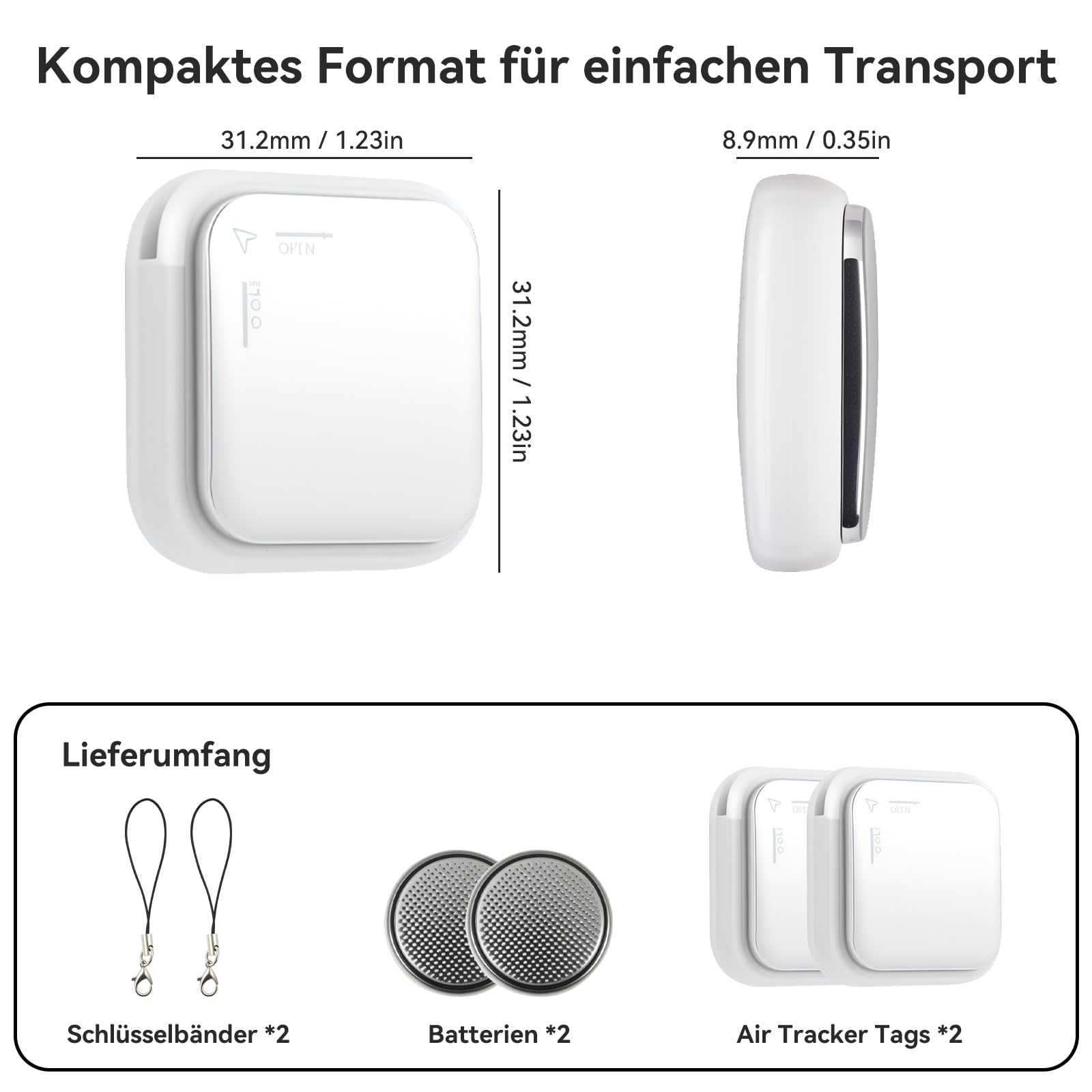 ELUTENG 2 Pack Air Tag Schlüsselfinder für Apple Wo ist APP (Nur iOS), Smart Air Tracker Tag mit Austauschbarer Akku Bluetooth Tracker für Gepäck Taschen Koffer Brieftasche (Weiß) 7