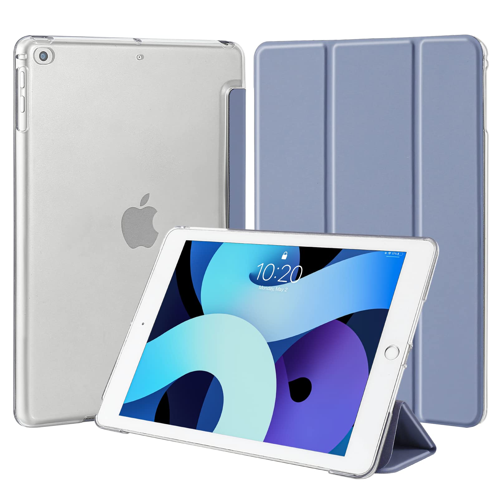 4UBonLife Case for iPad 6th / 5th Generation 9.7 Inch 2018/2017, Compatible with iPad Air 2/1 Case, Slim Stand Protective Cover with Translucent Frosted Hard Back Shell, Lavender Grey — image 1