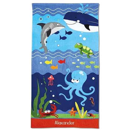 Lillian Vernon Kids Personalized Under The Sea Jumbo Beach Towel Custom Embroidered Name 100 Cotton Dophin Whale Boys Girls Beach Towel