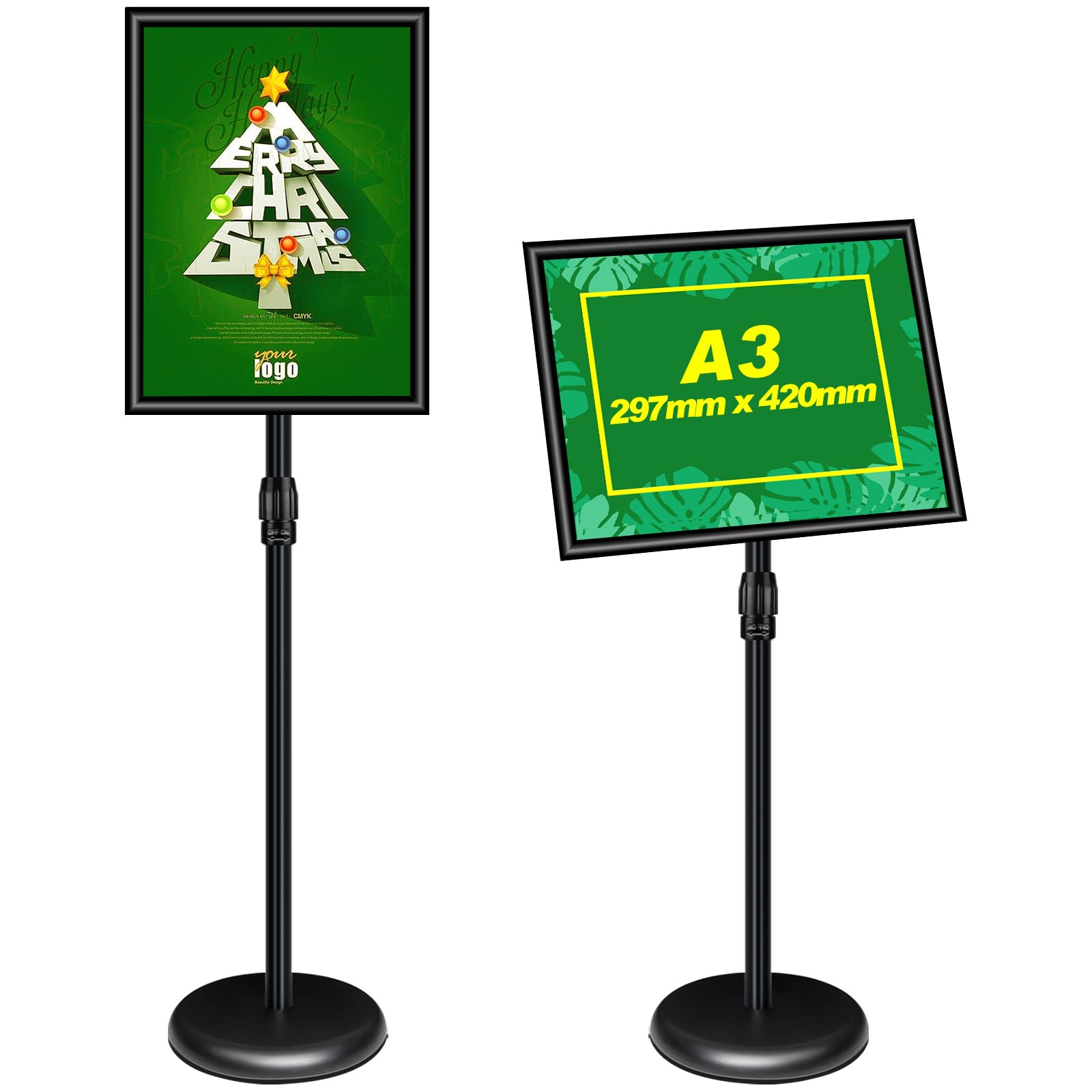 Mutualsign A3 Stand Sign Holder Display Free Standing Signs Aluminium Floor Poster Stands for Information, Menu, Notice, Black