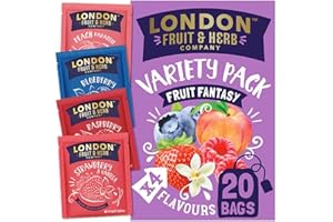 LONDON F&H COMPANY London Fruit & Herb Fruit Fantasy Teabags - Blueberry, Raspberry, Strawberry & Vanilla - 20 Teabags - Kosher, Caffeine Free