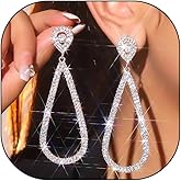 Sparkly Rhinestone Dangle Earrings for Women Bling Silver Crystal Teardrop Dangly Earrings Exaggerated Drop Earring Wedding Party Jewelry Accessories