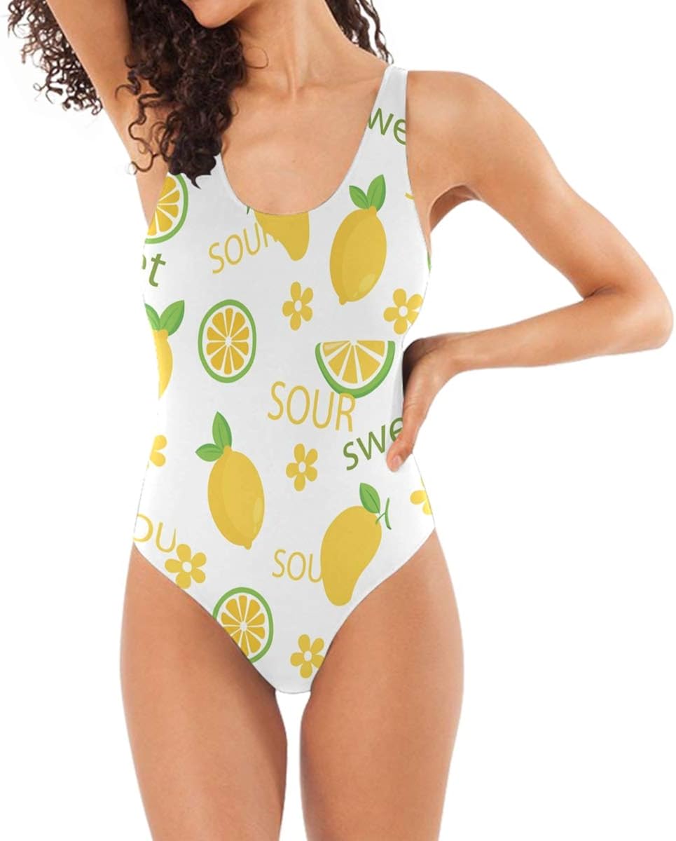 lemon print one piece swimsuit