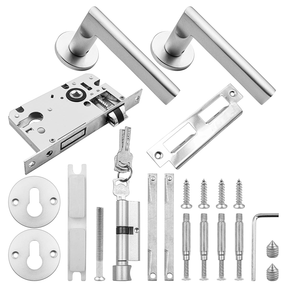 ZONADAH Indicator Bolt Lever Door Lock, Complete Set with T-Bar Bathroom Handles, Bathroom Lock, Thumb Turn & Release Set- White