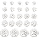 uxcell 60 Pcs White Resin Rose Flower Beads, 5 Size Flatback Flower Charm Opaque Carve Rose Beads No Hole for DIY Jewelry Making Nails Sunglasses Hair Clip (Small Size)