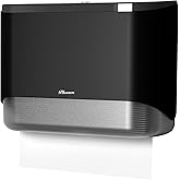 PLUSSEN Commercial Paper Towel Dispenser Wall Mount C-Fold Multifold Trifold Towels Dispenser for Bathroom，Two Key Lock Design No-Drilling Adhesive &amp; Screws Included, ABS Built (Black-PN6012)