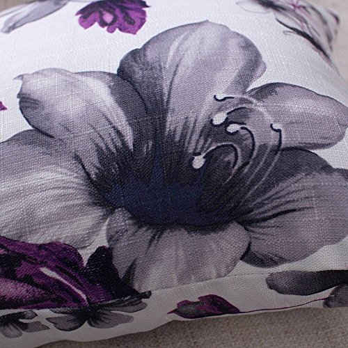 LAZAMYASA Fresh Animal Style Beautiful Rustic Birds Cotton Linen Blend Printed Cushion Cover Cotton Couch Throw Pillow Case Sham Pillowcase 12x20in, Purple Flower