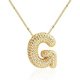 Z ZACHÉ 18k Gold Plated Dainty Cubic Zirconia Bubble Alphabet 26 A-Z Letter Necklace, Personalized Name Necklace,Balloon Initial Necklace for Women Female