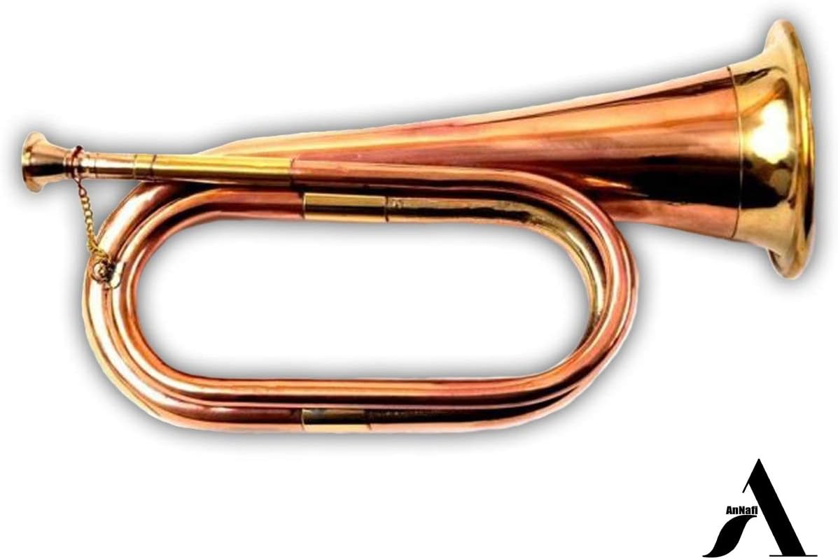 AnNafi Solid Copper & Brass Bugle| US Military Cavalry Horn | Musical Instrument Classic Style |Boy Scout Bugle | Army Military Attack War Command Signal Horn: Musical Instruments