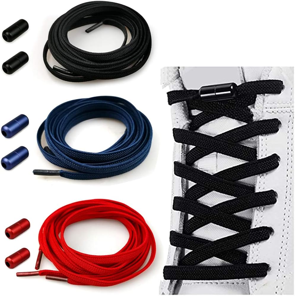No Tie Elastic Shoelaces with Metal Buckles Shoe Laces for Kids / Adults Sneakers, Shoelaces Replacements