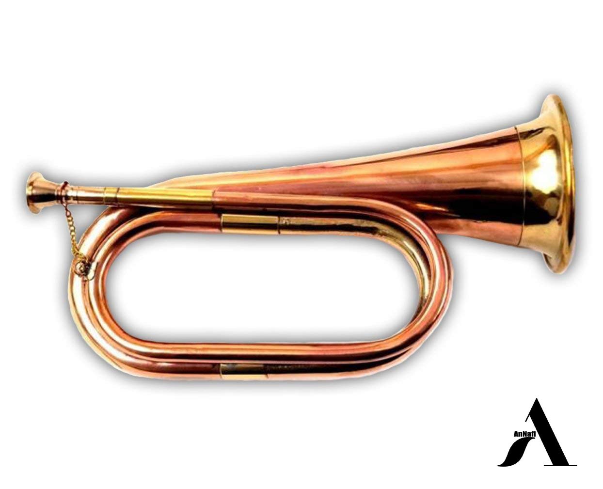 AnNafi Solid Copper & Brass Bugle| US Military Cavalry Horn | Musical Instrument Classic Style |Boy Scout Bugle | Army Military Attack War Command Signal Horn