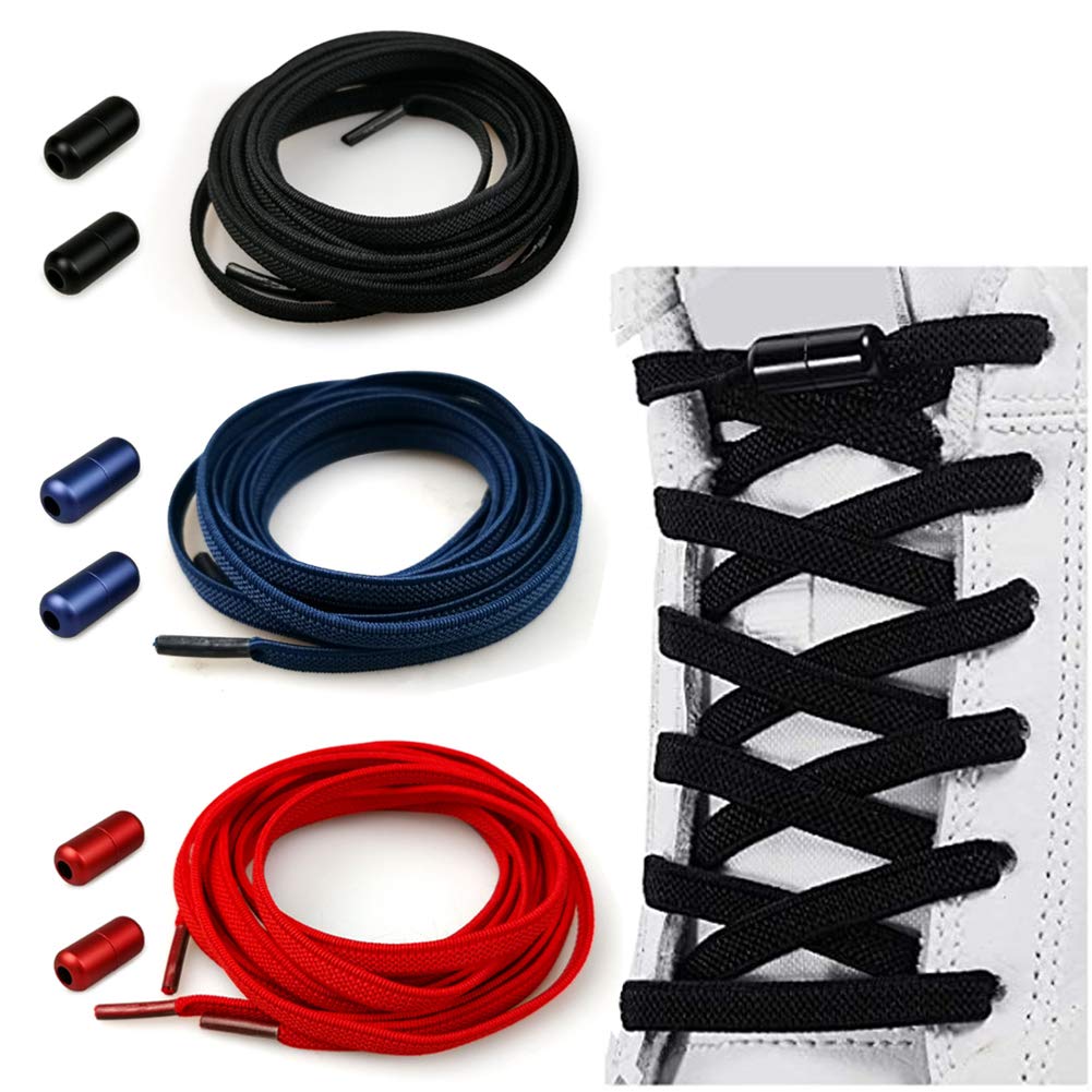 No Tie Elastic Shoelaces with Metal Buckles Shoe Laces for Kids / Adults Sneakers - Shoelaces Replacements - Universal Shoelace-Elastic Running Shoe Laces Metal Lock Tieless Shoe Laces for All Shoes