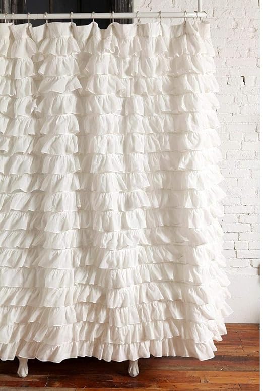 Amazon Com Waterfall Ruffled Fabric Shower Curtain White Home