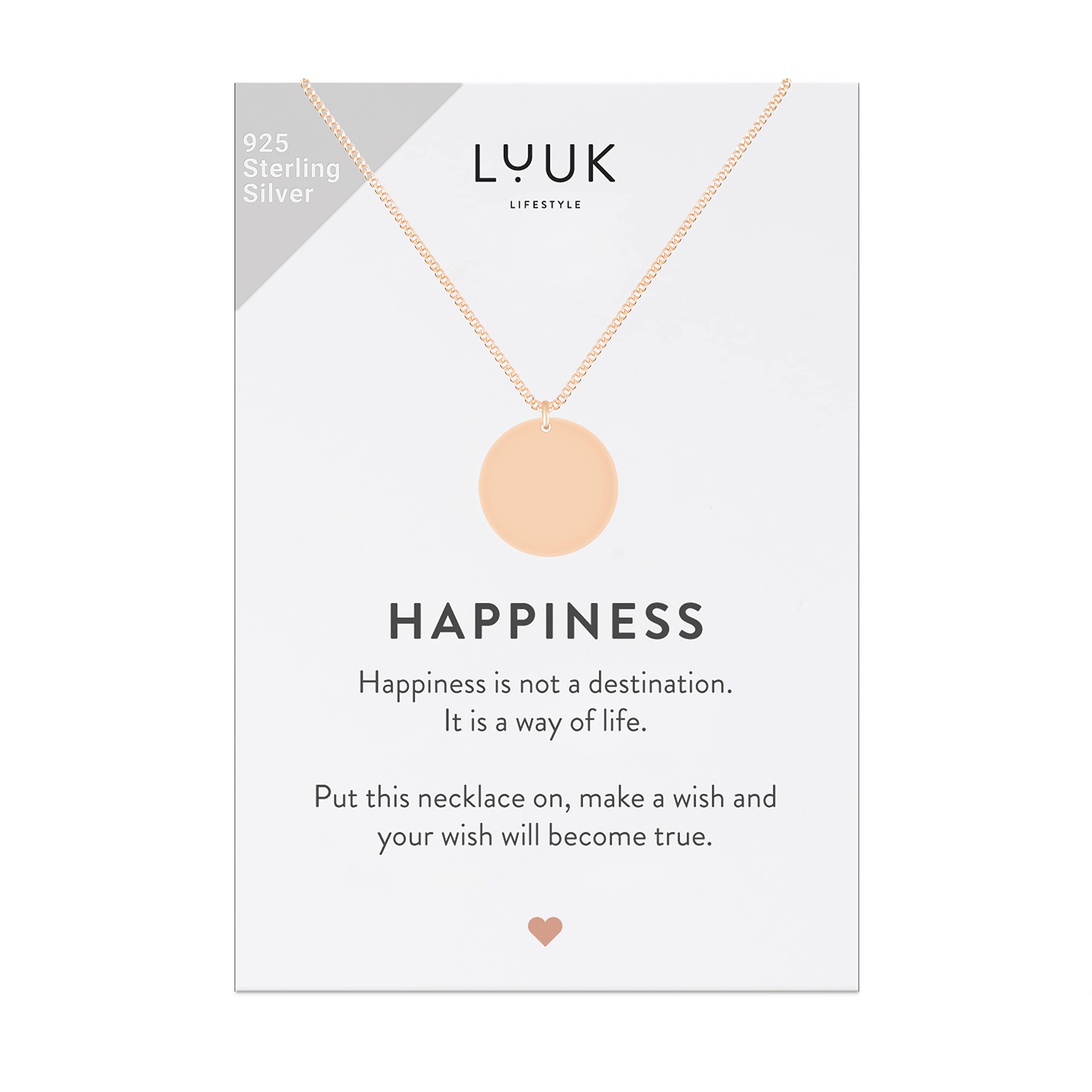 LUUK LIFESTYLE 925 Sterling Silver Pendant Necklace for Women Waterproof 50cm Chain Modern Necklace Gift for Her Rose Gold Coin — image 1