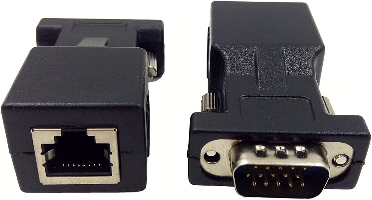 Halokny VGA Extender Over Ethernet Adapter, VGA 15 Pin Male to CAT5 CAT6 RJ45 Female Network Cable Extender Connector Adapter(2-Pack)
