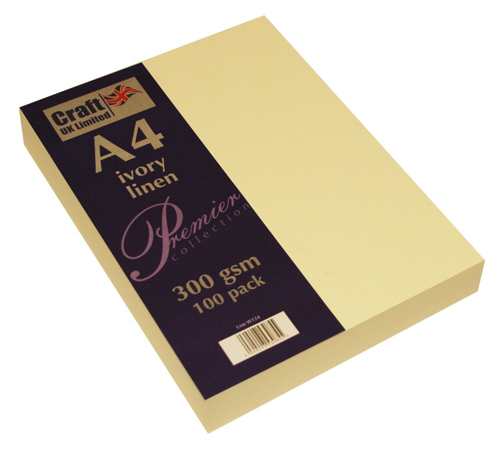 Craft UK W124 Ivory Recycled Linen Card 300 gsm - 100 Sheets, A4