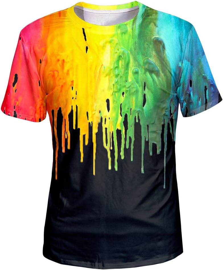 AsylvainUnisex 3D Graphic T-Shirt Colorful Design Short Sleeve Crewneck Digital Tee for Young