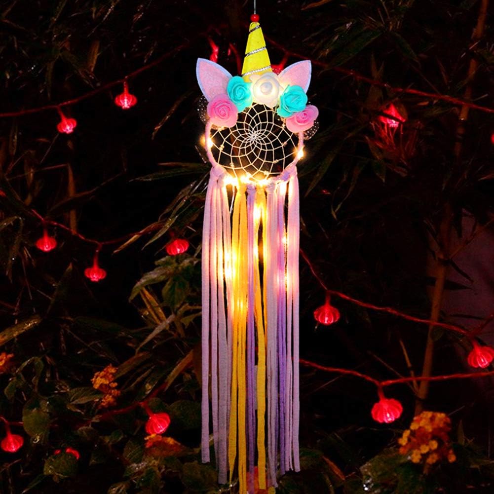 CHICIEVE Pink Unicorn Dream Catcher with Lights for Girls