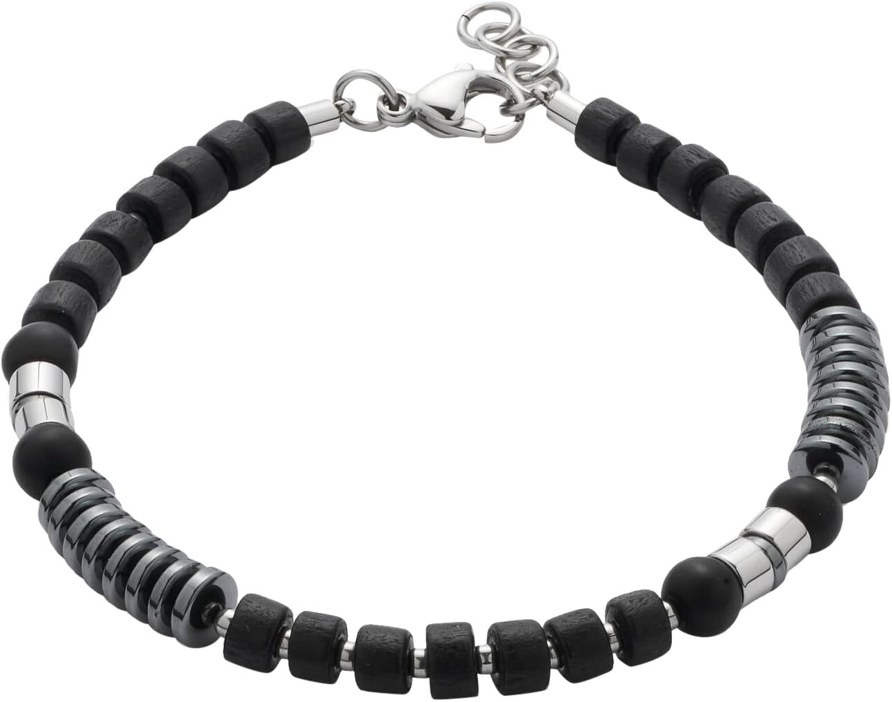 Jewels by Leonardo Men Bracelet Genua Stainless Steel/Silver Colored hämatit Holz Black Anthracite 22 cm Carabiner 016560