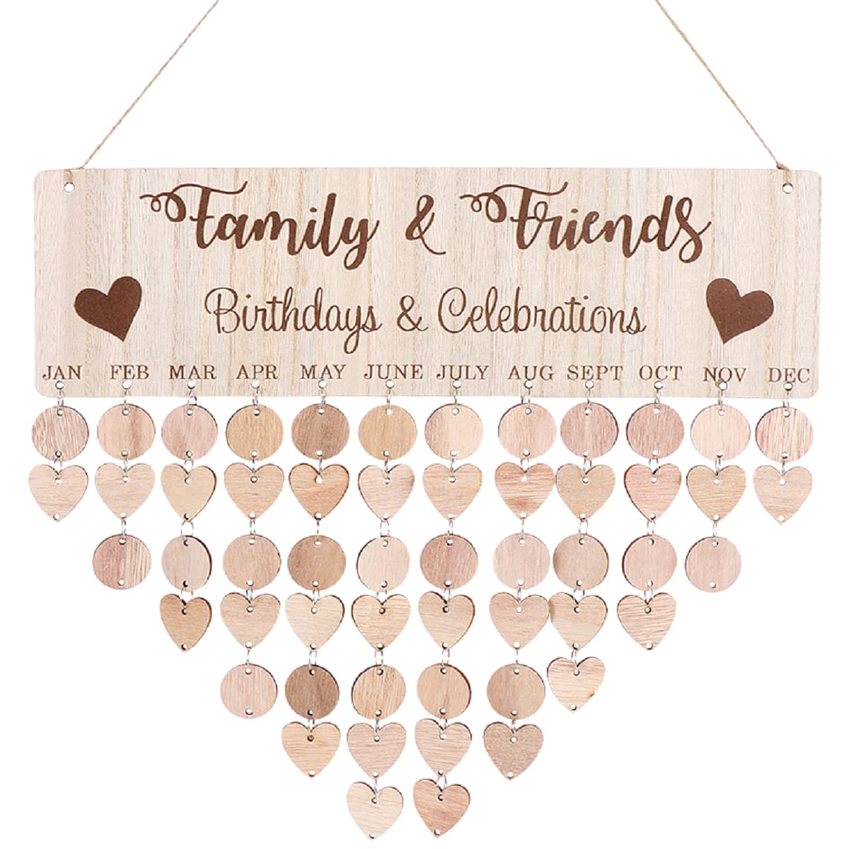 BESPORTBLE Wooden Birthday Calendar Wall Hanging, Family Reminder Plaque for Anniversaries & Important Dates, DIY Personalised Perpetual Tracker Board for Home Decor
