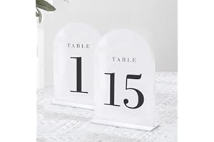 UNIQOOO White Arch Wedding Table Numbers with Stands 1-15, 5x7" Acrylic Signs and Holders, Perfect for Centerpiece, Reception, Decoration, Party, Anniversary, Event