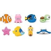 Bright Starts Disney Finding Nemo Just Keep Splashing 8-Piece Baby Bath Toy Set, Nemo &amp; Dory Squirter Toys, Bath Gift Set for Babies and Toddlers, Teaches Fine Motor Skills Toy, 9 Months+