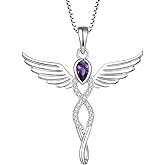 FJ Infinity Angel Wings Necklace 925 Sterling Silver Guardian Angel Necklace Birthstone Jewelry for Women