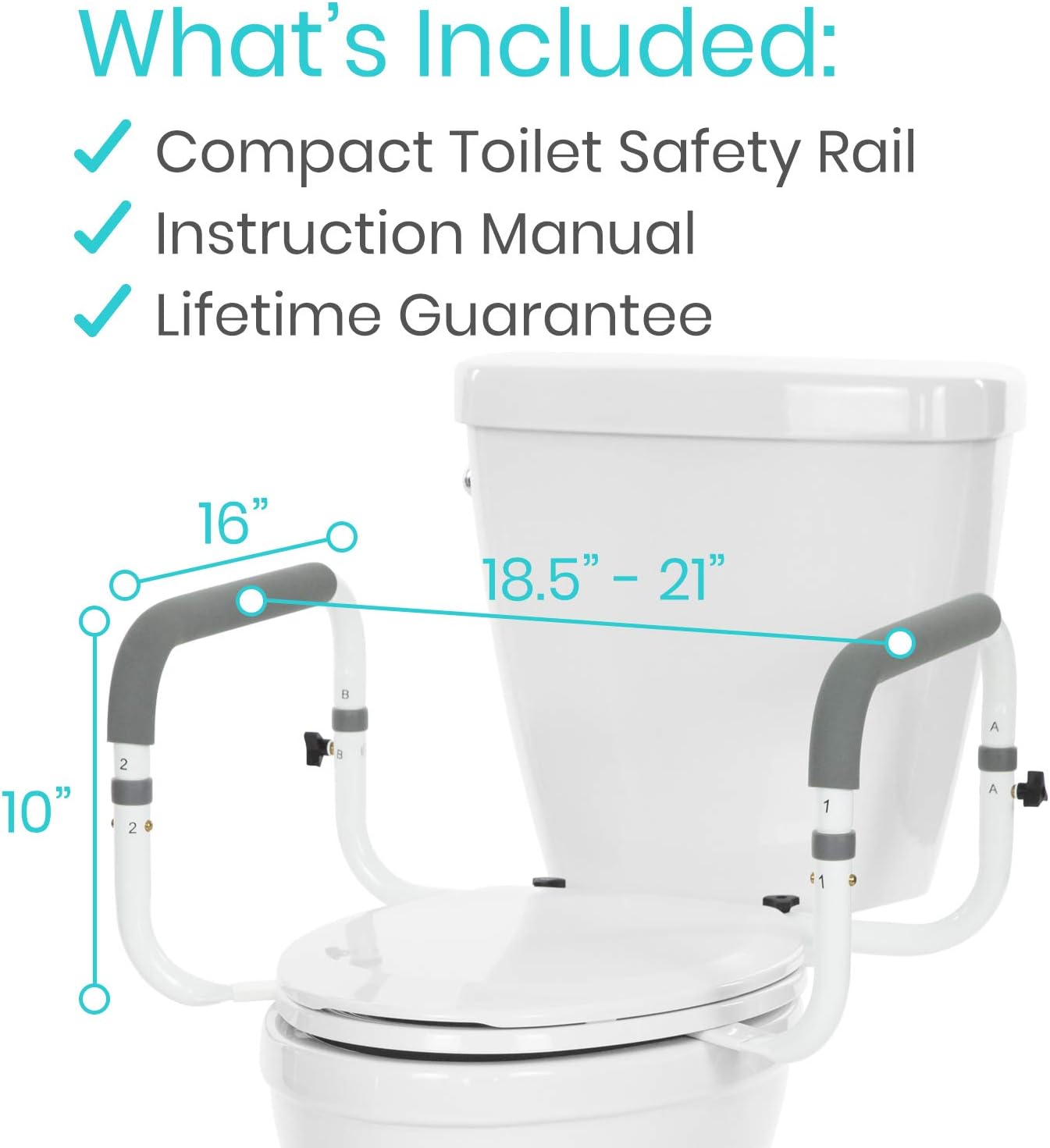 Vive Toilet Safety Rail - Adjustable Grab Bar - Compact Support Frame with Handrail for Bathroom Toilet Seat - Easy Installation for Handicap Senior Bariatrics, Elderly Balance - Padded Hand Armrest - - 