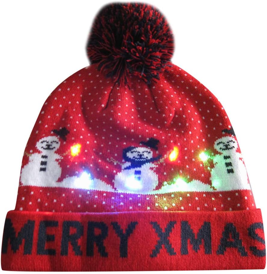 Newest Novelty Hat, Toamen Colorful LED Light-up Merry Christmas Knit Hat Beanie Hairball Warm Cap Gifts, LED Light Detachable