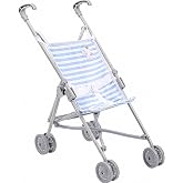 JC Toys Boutique | Folding Umbrella Doll Stroller for Children 2 Years Plus, Blue Stripes and Soft Embroidery | Sturdy Metal Frame | Pretend Play with Dolls up to 18&rdquo; Long | Seat Belt