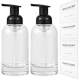 rejomiik Foaming Soap Dispenser Thick Glass Foam for Bathroom or Kitchen Sink, 12.7 oz Clear Pump Bottles for Hand soap, Body Wash, Black 2 Pack