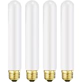 T10 LED Light Bulb 7.3inch E26 Base Matt Opal Porcelain Warm White 2700K Dimmable Edison 6W Led Tubular Bulb,600LM,60 Watt Equivalent,Outside Frosted Glass,for Cabinet Display Cabinet etc,4 Pack.