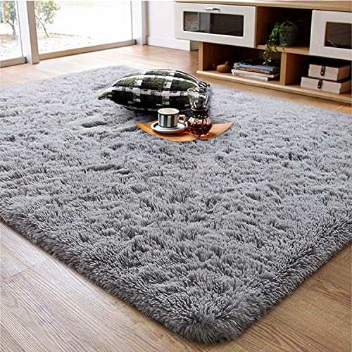bedee Super Soft Living Room Rug, Large fluffy Area Rug Anti-Skid Faux Fur Rug Modern Shaggy Carpet for Living Room Bedroom (Grey, 80x150 cm)
