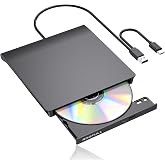 ROOFULL External CD DVD Drive for Laptop USB 3.0 Type-C, Ultra Slim | Portable CD DVD Player Burner Reader Writer with Power Supply Cord for MacBook Desktop PC Windows 11/10/7 Linux Mac OS
