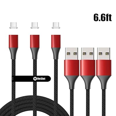 NetDot Gen10 USB-C [ 6,6 ft, 3 stuks rood ] Nylon gevlochten magnetische snellaadkabel met zij-LED Compatibel met type-c apparaat