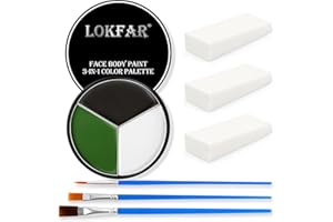 BEFIVECOK Black White Green Face & Body Paint - Blendable Facepaint Foundation with Sponge & Brush for Skin, Professional Halloween Face Make-up Kit for Grinch Shrek Alien Frankenstein Wicked Witch Costume
