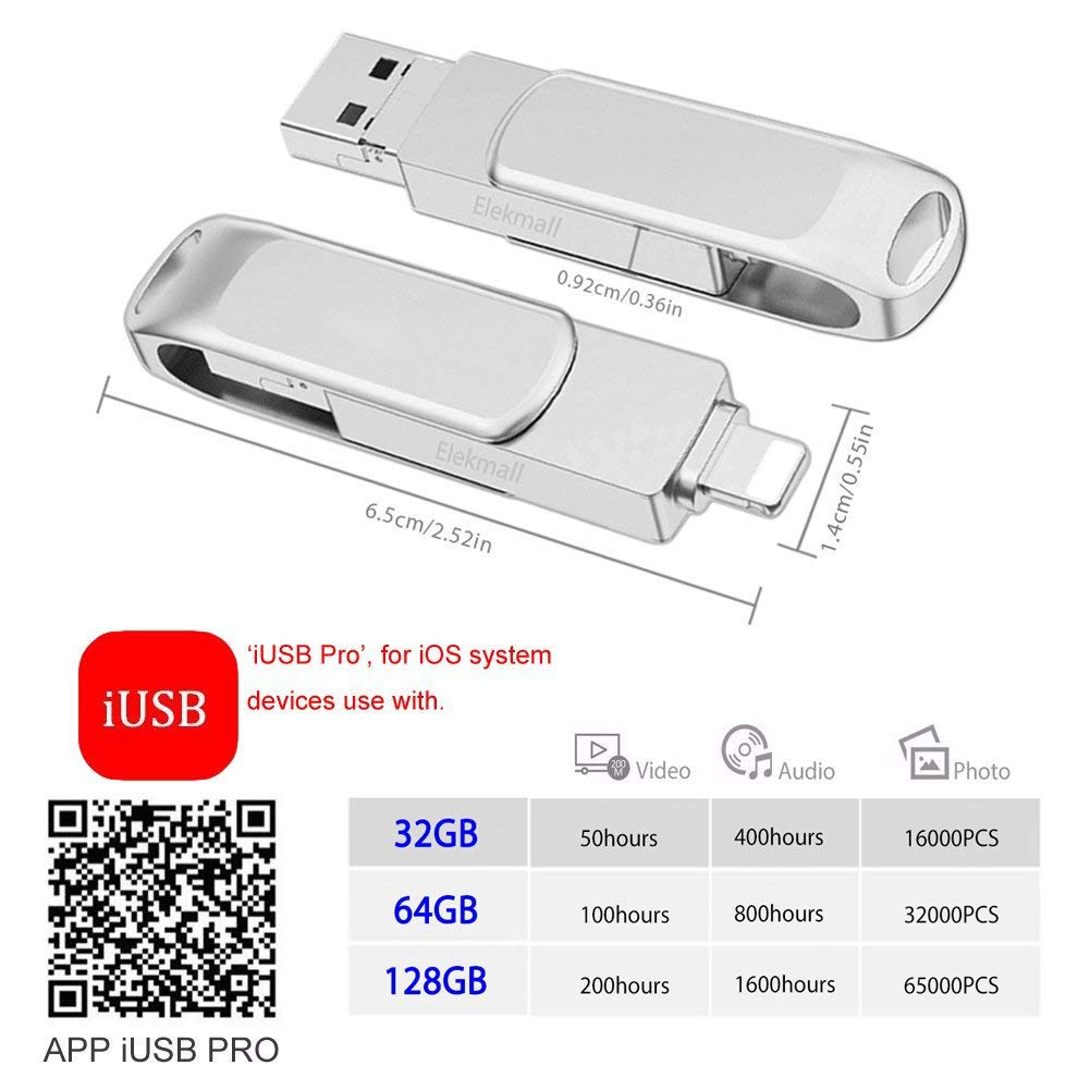USB Stick 32GB, Externer Speicherstick für iPhone- USB 3.0 Memory Stick Micro USB 3 in 1 iUSB Flash Drive für iOS Laptop Notebook Android- Metall Silber