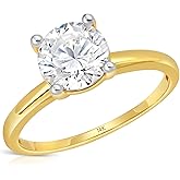 MAX + STONE 2 Carat Round Cubic Zirconia Solitaire Engagement Ring for Women | 14k Gold Engagement Rings | Simulated Diamond Ring | Real Gold CZ Engagement Rings