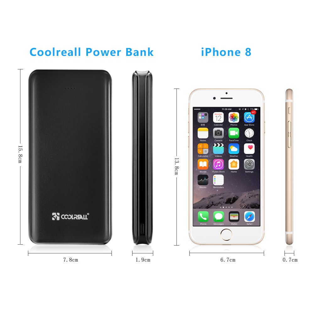 Batterie Externe 20000mAh Coolreall Power Bank 3 USB Port 4,8A Output Chargeur Portable avec LED pour iPhone, iPad, Samsung, Huawei, Tablette, etc (Noir)
