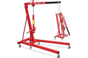 MilleLoom 2 Ton Hydraulic Engine Hoist, Cherry Picker Engine Hoist, 4400LBS Foldable Garage Crane Lifter w/Telescopic Boom & 6 Swivel Casters for Workshop, Warehouse, Auto Repair