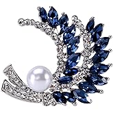 Blue Crystal Brooch Pins Fancy Vintage Style Rhinestone Flower Brooches Jewelry Gift for Women, girls, ladies