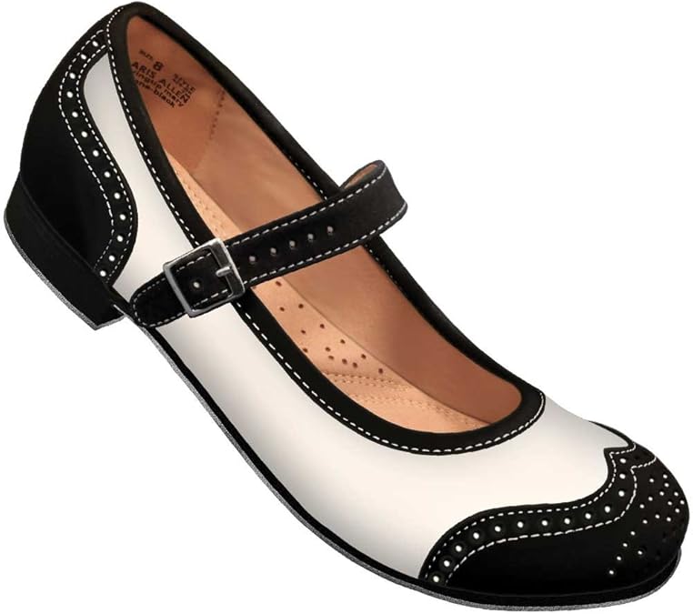 Aris Allen Black and Ivory Snub Toe Mary Jane