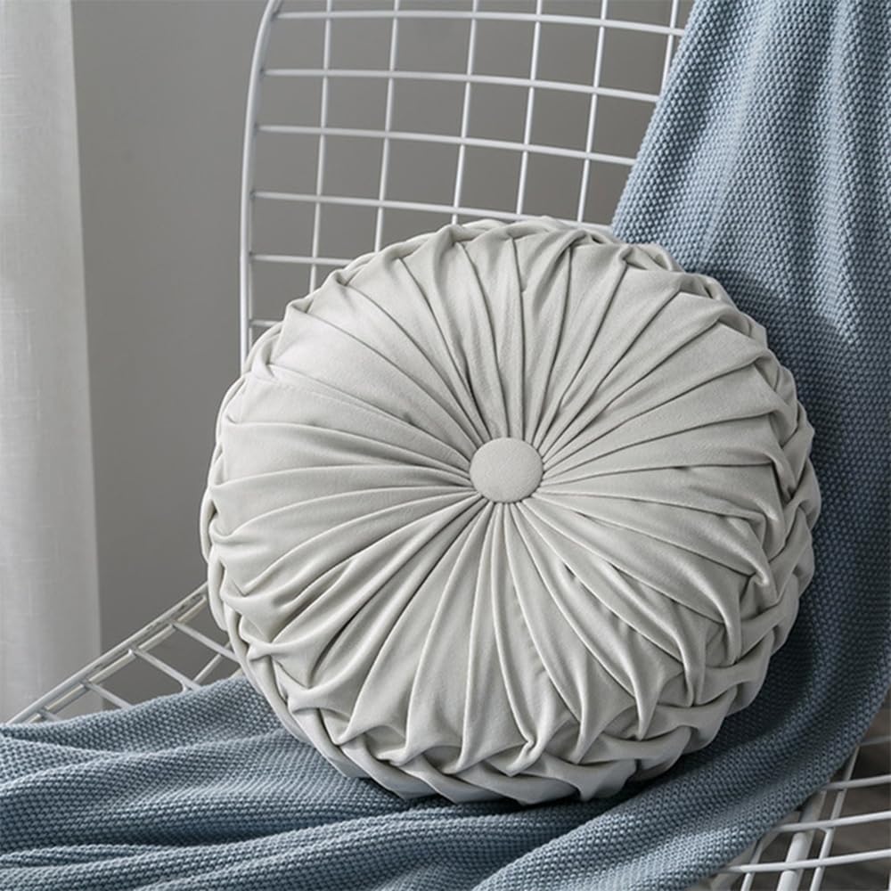 ZOKBOM Round Pumpkin Velvet Cushion, Handcrafted Pumpkin Pleated Throw Pillow, Round Velvet Filled Chair Cushion, Decorative Floor Pillow for Sofa Chair Bed Car Window Decoration 38 x 38CM