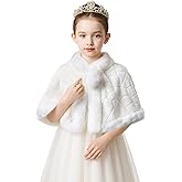Wokuaile Flower Girls Faux Fur Bolero Shrug Princess Shawl Wraps Warm Shoulder Cape Wedding Birthday Evening Dress Up
