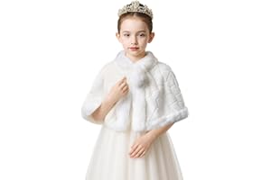 Wokuaile Flower Girls Faux Fur Bolero Shrug Princess Shawl Wraps Warm Shoulder Cape Wedding Birthday Evening Dress Up
