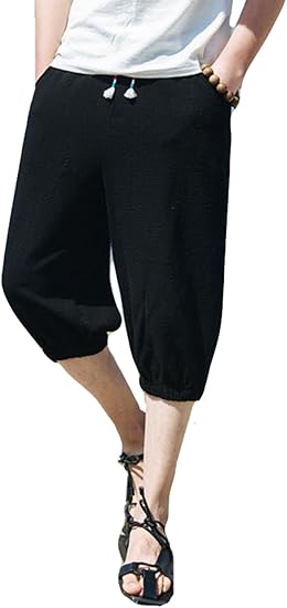 Amazon Piite メンズ パンツ 夏 ゆったり ズボン カジュアル サルエルパンツ 薄手 綿 麻 7分丈パンツ メンズ ファッション ビーチパンツ 無地 ウエストゴム おしゃれ ボトムス 通気 心地よい ミディアムパンツ 通販
