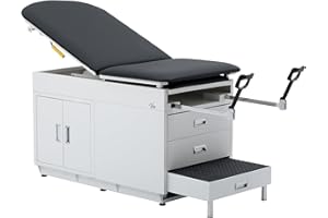 ADIRMED Viva Comfort Grande Medical Exam Table, Adjustable Exam Bed with Step Stool, Storage Cabinets, Foot Rest and Stirrups,47.64” L x 26.77” W x 29.13” H, Black