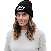New York Winter Knit Beanie with Logo, Unisex - One Size - Black Color, Insulated Comfy Hats, Cuffed Design