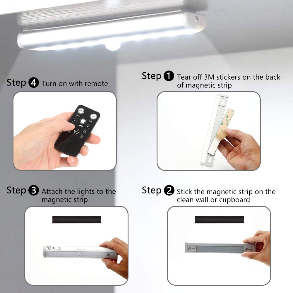 Litake Remote Control LED Lights Bar, Wireless LED Under Cabinet Lighting, Dimmable Battery Operated Closet Light Stair Night Lights, Stick on Anywhere Safe Light for Kitchen Hallway Bedroom, Arc