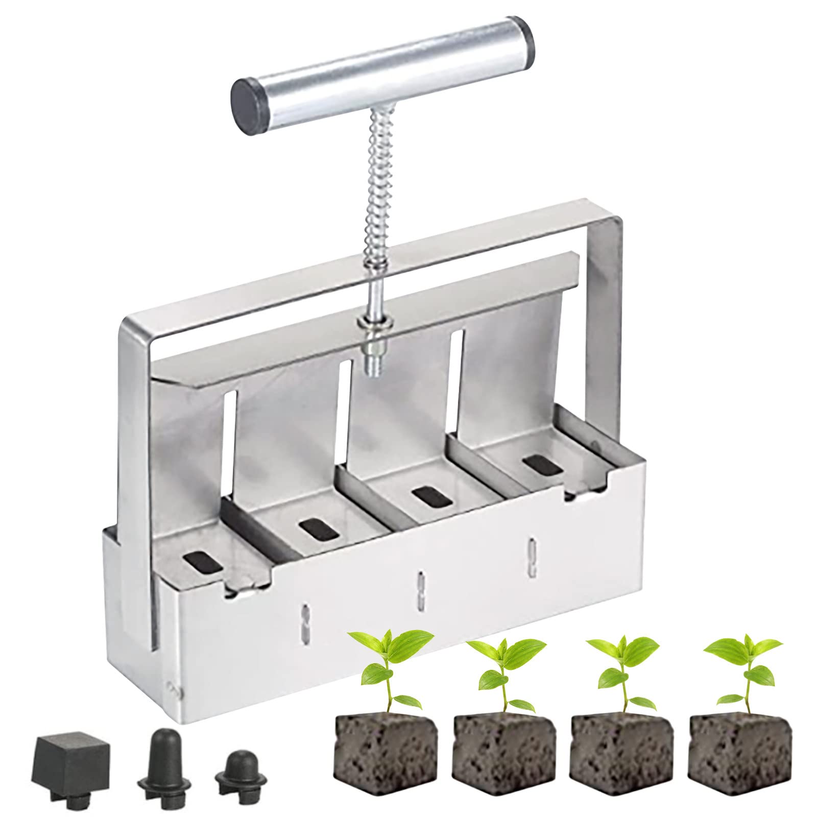 Transplant Soil Blocker Kit 2 Inch Soil Block Soil Blocking Tool, Hand-Held Quad Soil Block Maker Easy Planting Tool for Seed Starter Tray, Planting, Transplanting, Greenhouse
